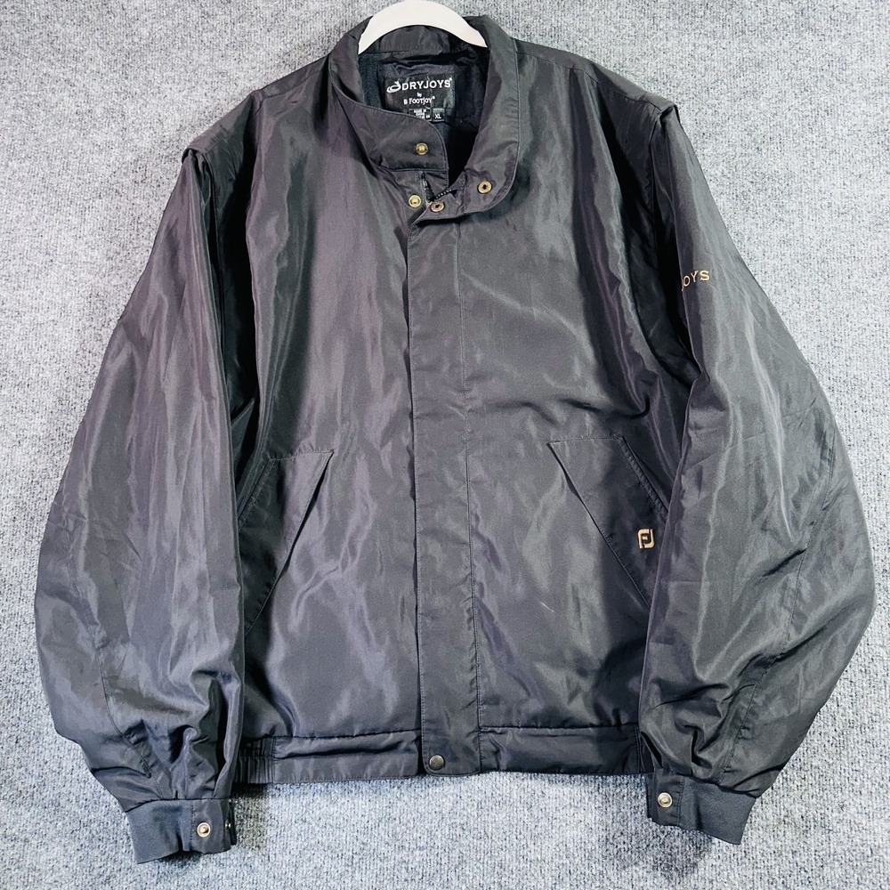 Footjoy Dryjoy Golf Jacket Men XL Black Lined Detachable Sleeves Water Resistant